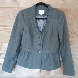 Loft Gray Ruffle Collar Peplum Jacket 6 Petite
